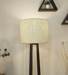 Camille Wooden Floor Lamp with Brown Base and Jute Fabric Lampshade - WoodenTwist