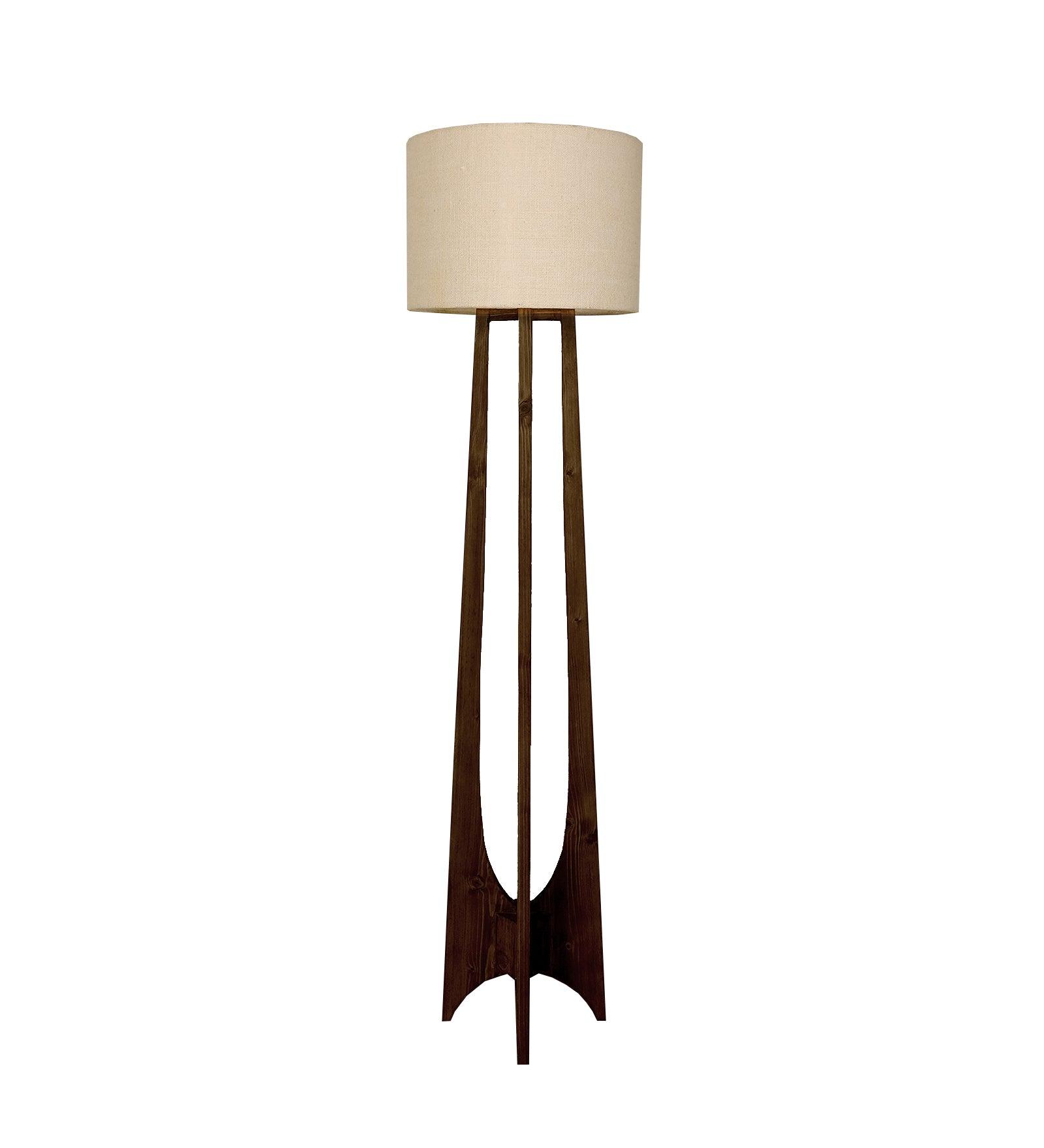 Camille Wooden Floor Lamp with Brown Base and Jute Fabric Lampshade - WoodenTwist