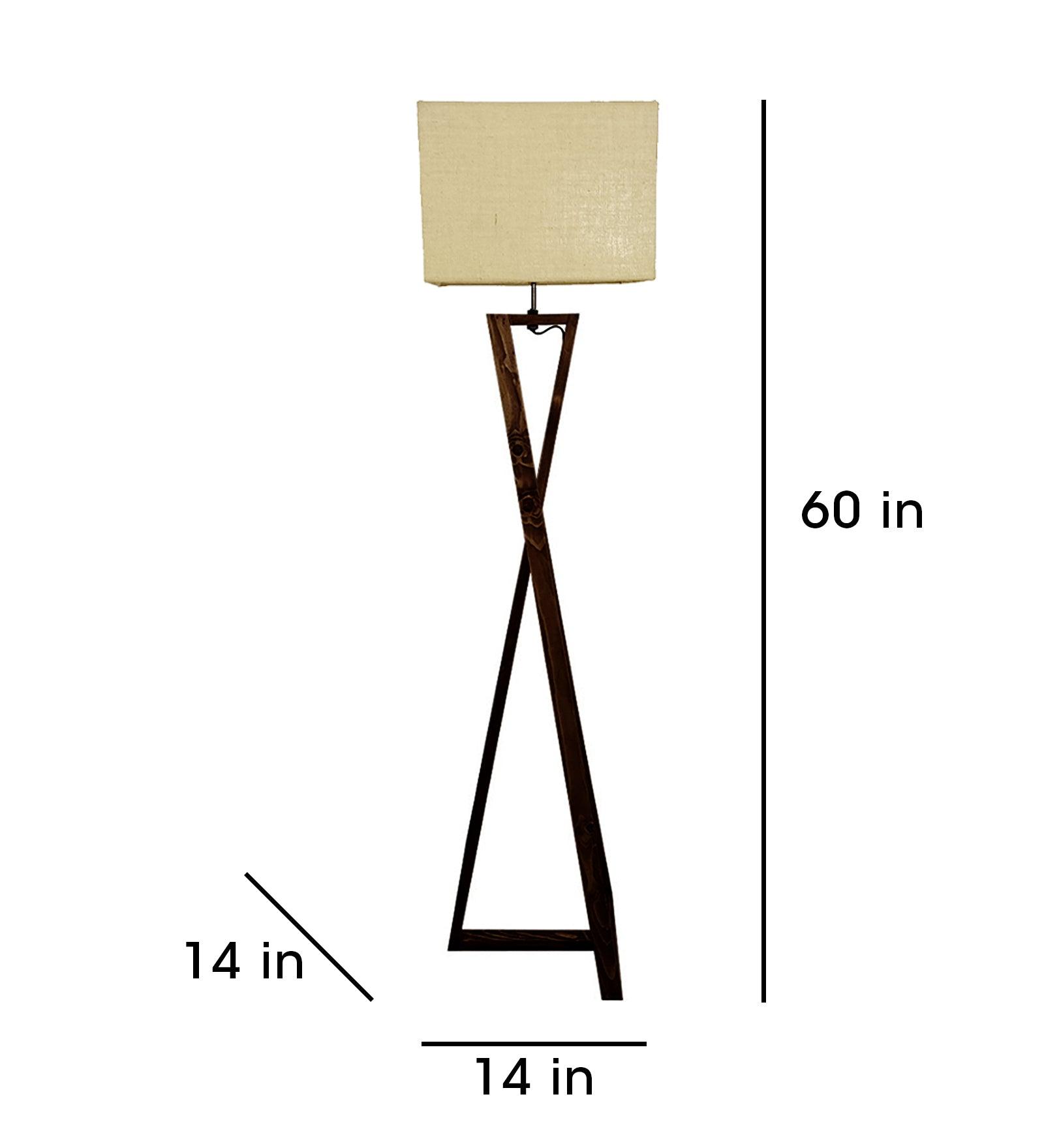 Catapult Wooden Floor Lamp with with Brown Base Premium Beige Fabric Lampshade - WoodenTwist