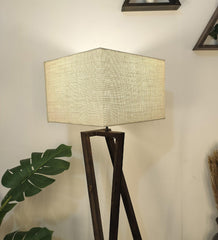 Catapult Wooden Floor Lamp with with Brown Base Premium Beige Fabric Lampshade - WoodenTwist