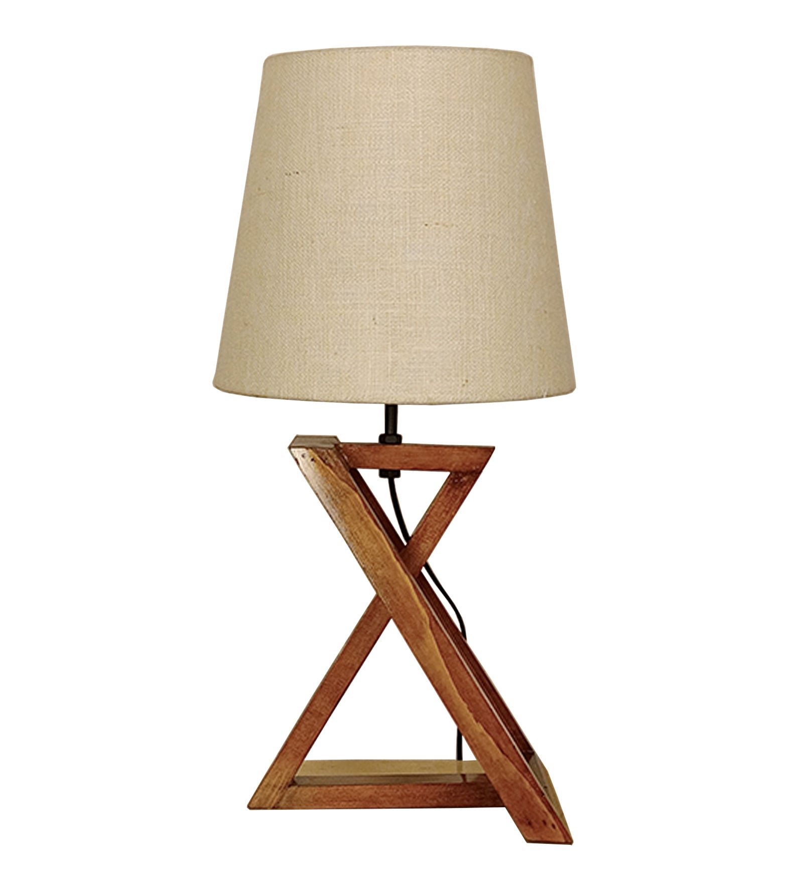 Catapult Brown Wooden Table Lamp with Black Fabric Lampshade