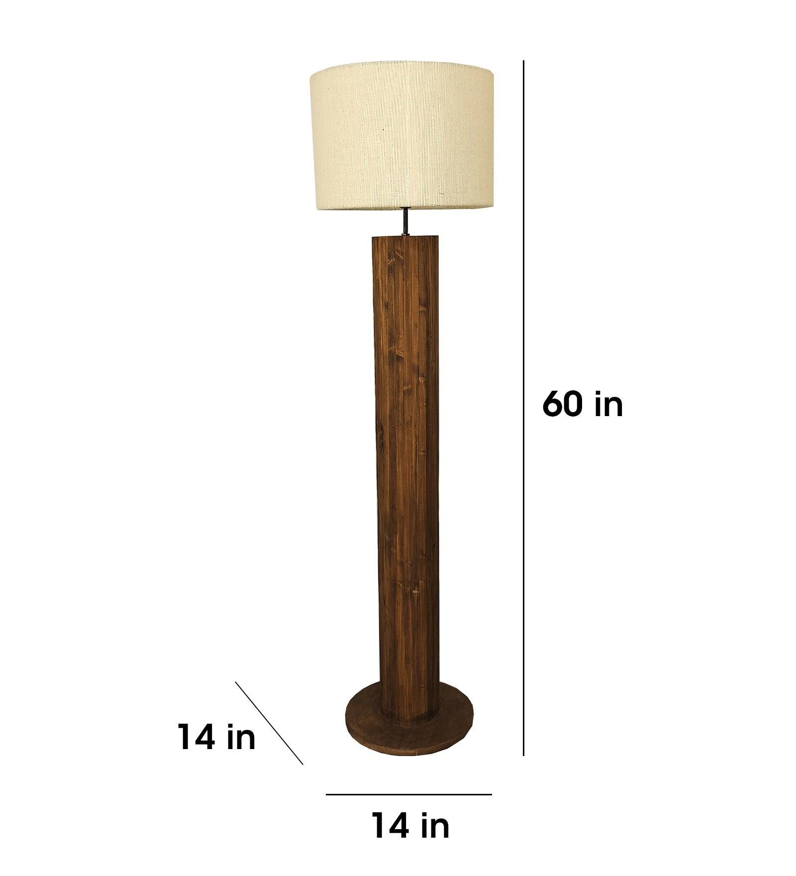 Cedar Wooden Floor Lamp with Premium Beige Fabric Lampshade - WoodenTwist