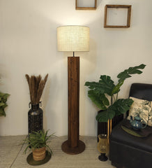 Cedar Wooden Floor Lamp with Premium Beige Fabric Lampshade - WoodenTwist