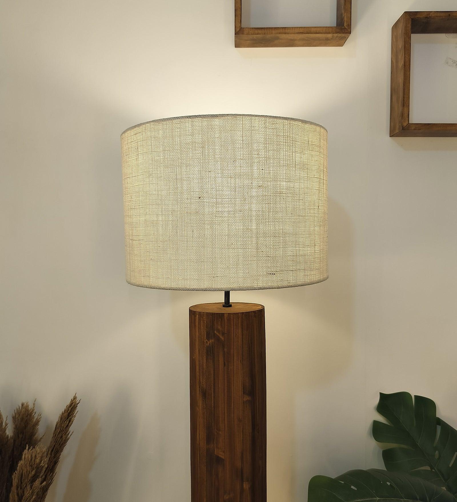 Cedar Wooden Floor Lamp with Premium Beige Fabric Lampshade - WoodenTwist