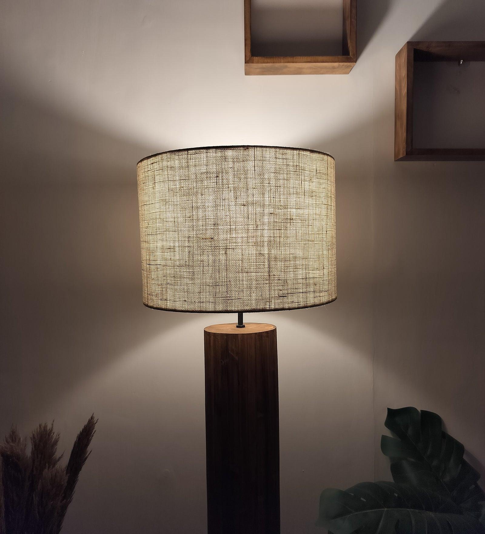 Cedar Wooden Floor Lamp with Premium Beige Fabric Lampshade - WoodenTwist