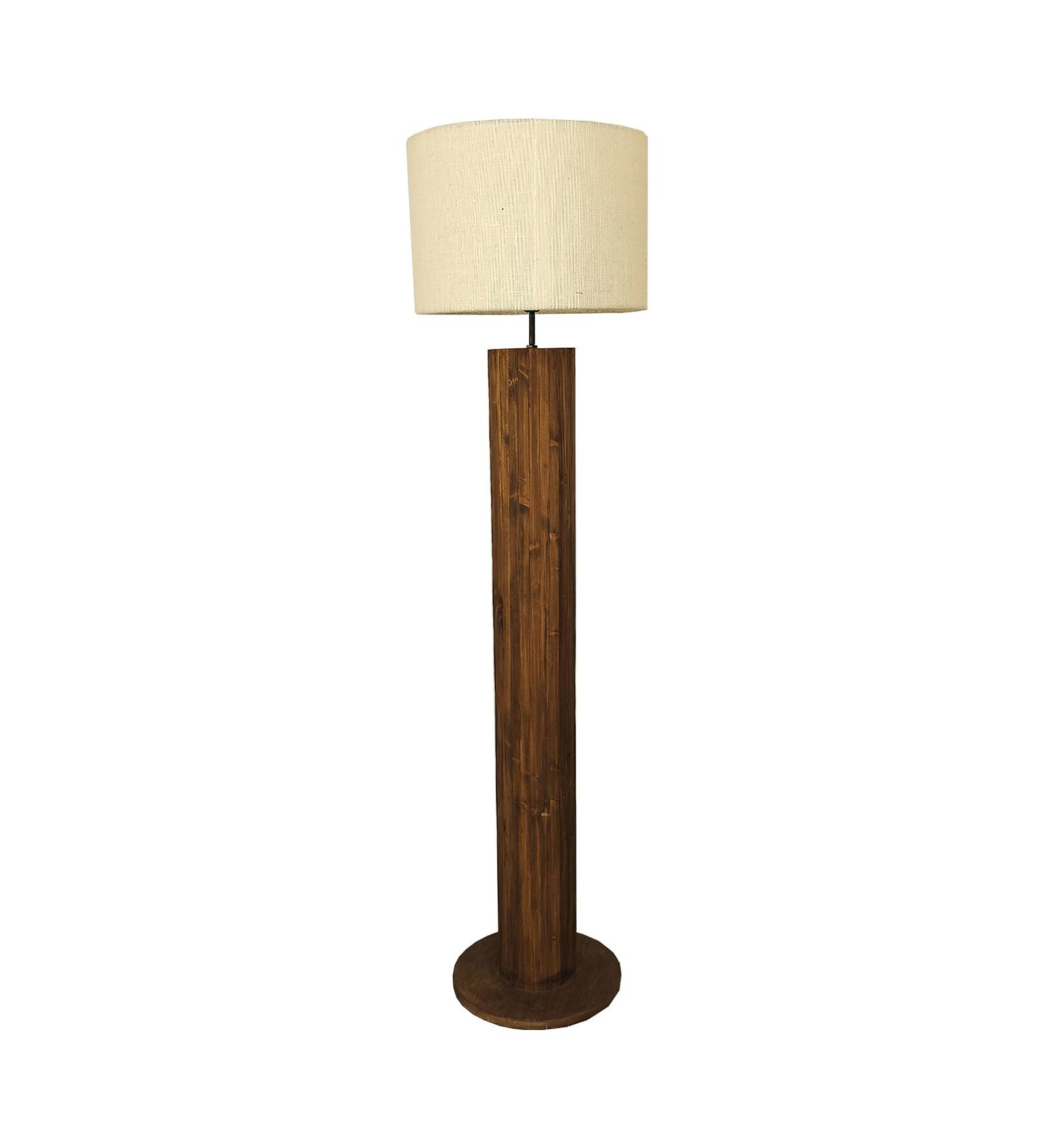 Cedar Wooden Floor Lamp with Premium Beige Fabric Lampshade - WoodenTwist