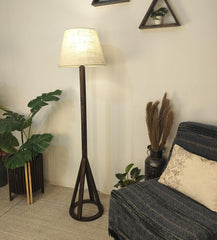 Celine Wooden Floor Lamp with Brown Base and Premium Beige Fabric Lampshade - WoodenTwist