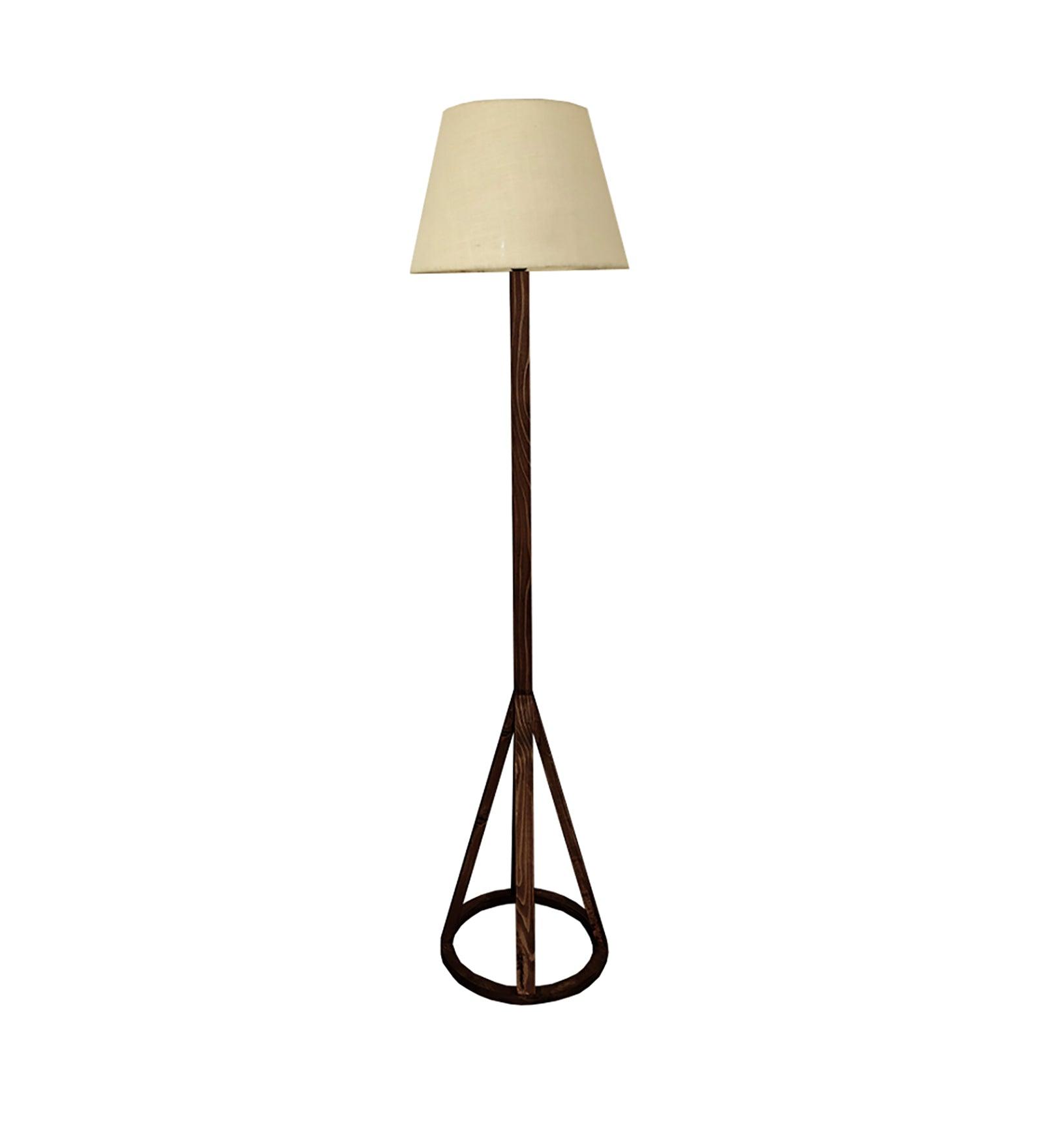 Celine Wooden Floor Lamp with Brown Base and Premium Beige Fabric Lampshade - WoodenTwist