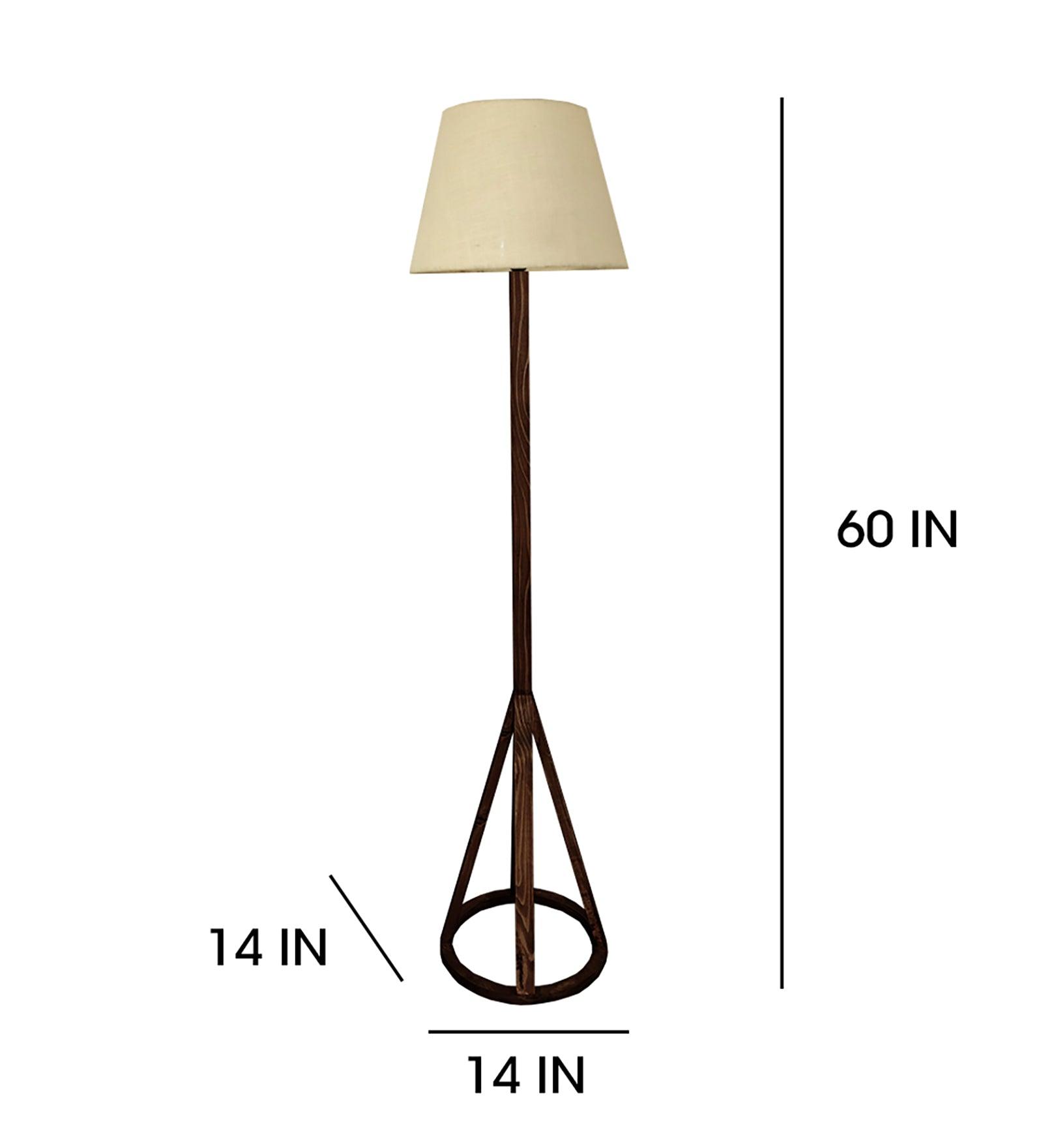 Celine Wooden Floor Lamp with Brown Base and Premium Beige Fabric Lampshade - WoodenTwist