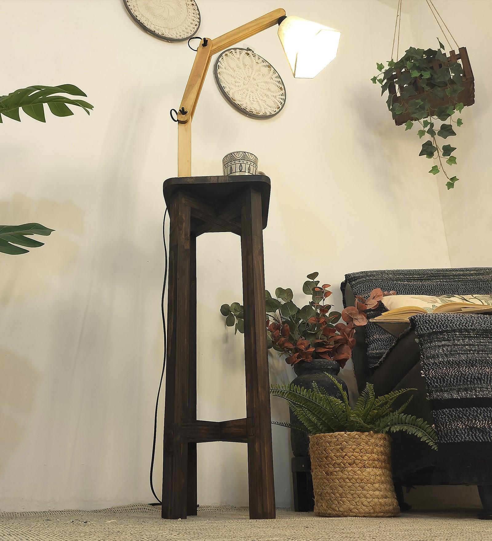 Centaur Wooden Floor Lamp with Beige Fabric Lampshade - WoodenTwist