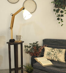 Centaur Wooden Floor Lamp with Beige Fabric Lampshade - WoodenTwist