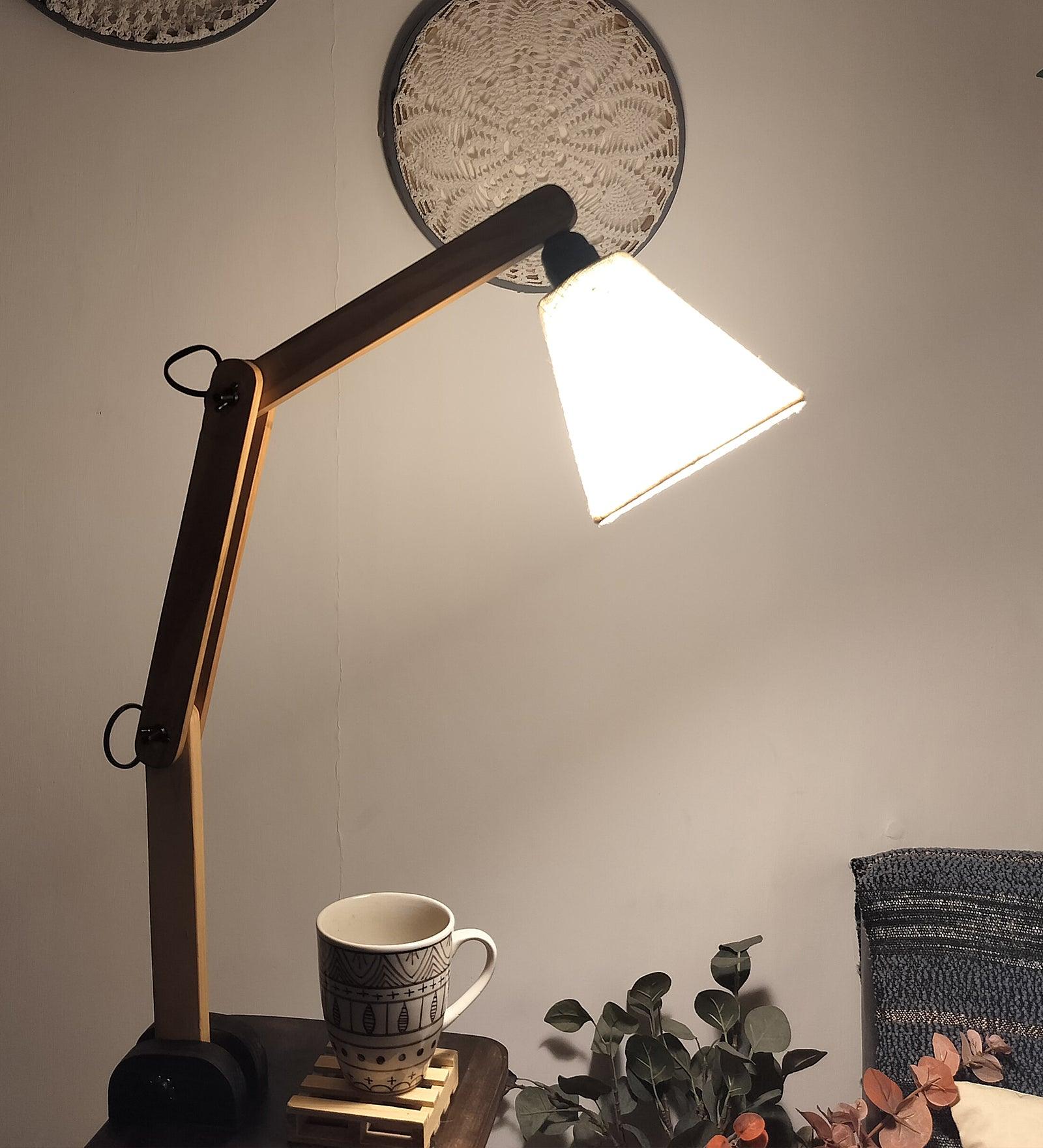 Centaur Wooden Floor Lamp with Beige Fabric Lampshade - WoodenTwist