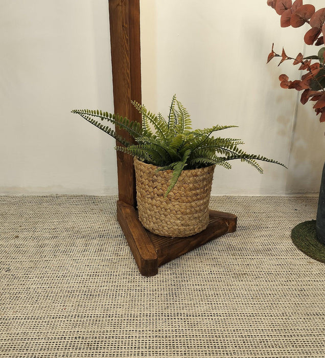 Charles Wooden Floor Lamp with Brown Base and Jute Fabric Lampshade - WoodenTwist