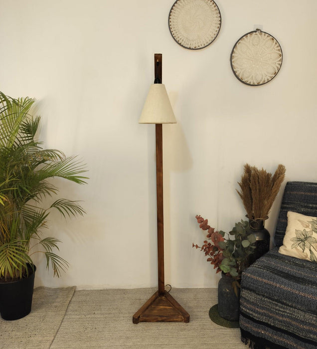 Charles Wooden Floor Lamp with Brown Base and Jute Fabric Lampshade - WoodenTwist