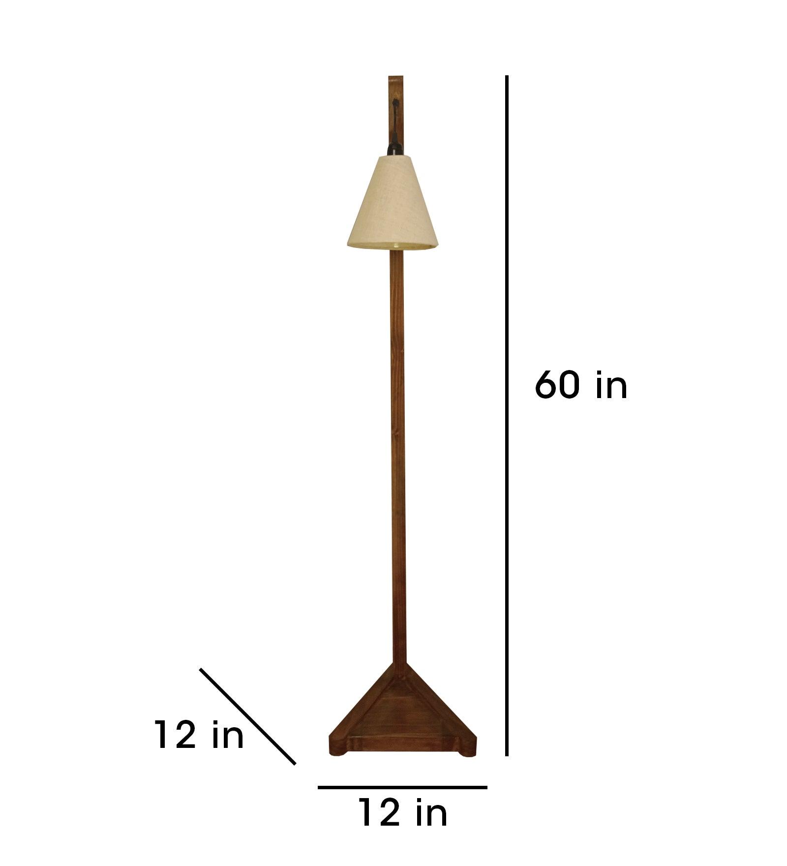 Charles Wooden Floor Lamp with Brown Base and Jute Fabric Lampshade - WoodenTwist