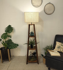 Charlotte Wooden Floor Lamp with Brown Base and Jute Fabric Lampshade - WoodenTwist