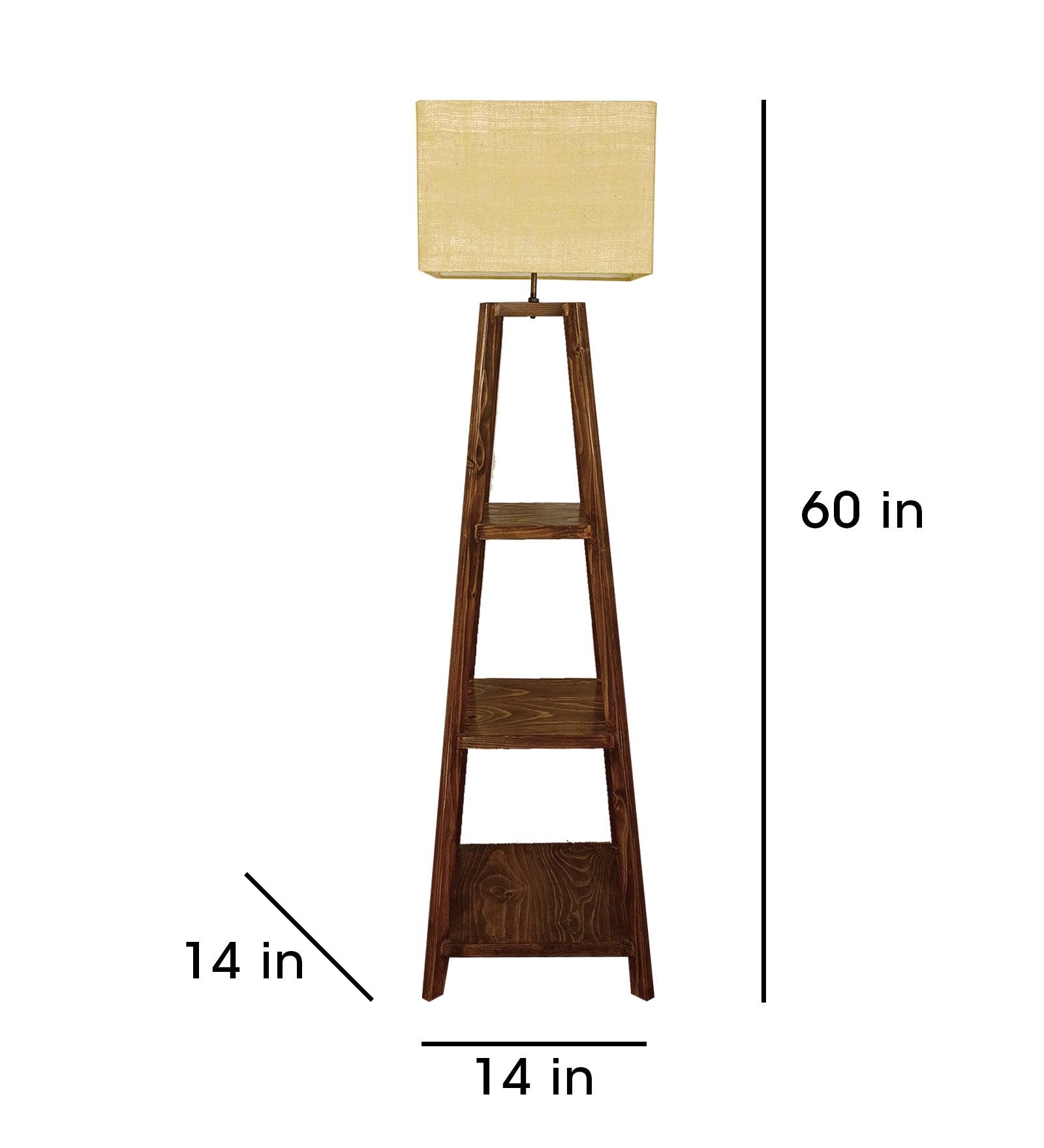 Charlotte Wooden Floor Lamp with Brown Base and Jute Fabric Lampshade - WoodenTwist