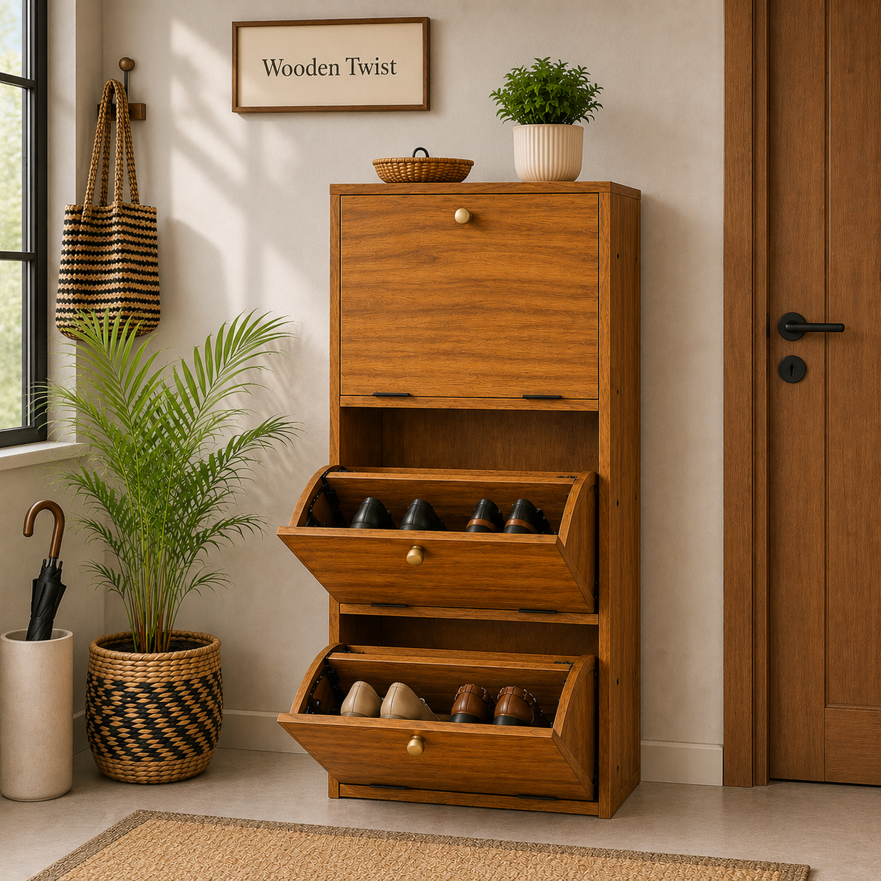Abierta Wooden Handmade Solid Sheesham Wood Shoe Rack - WoodenTwist