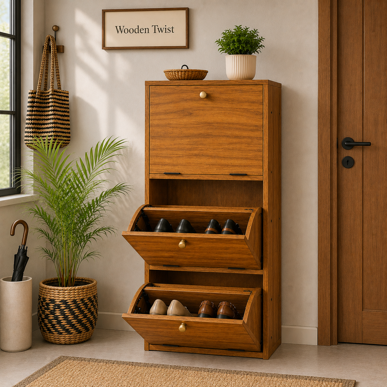 Abierta Wooden Handmade Solid Sheesham Wood Shoe Rack - WoodenTwist