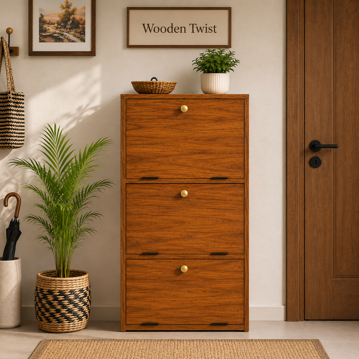 Abierta Wooden Handmade Solid Sheesham Wood Shoe Rack - WoodenTwist
