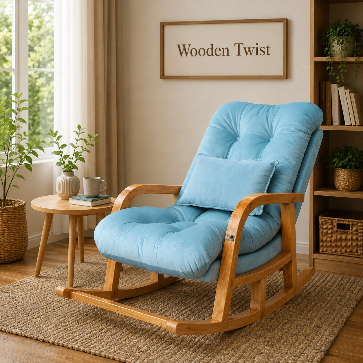 Rocking Chair Colonial and Traditional Super Comfortable Cushion Chair (Natural Polish) - WoodenTwist