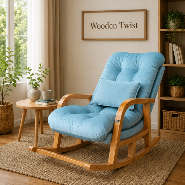 Rocking Chair Colonial and Traditional Super Comfortable Cushion Chair (Natural Polish) - WoodenTwist
