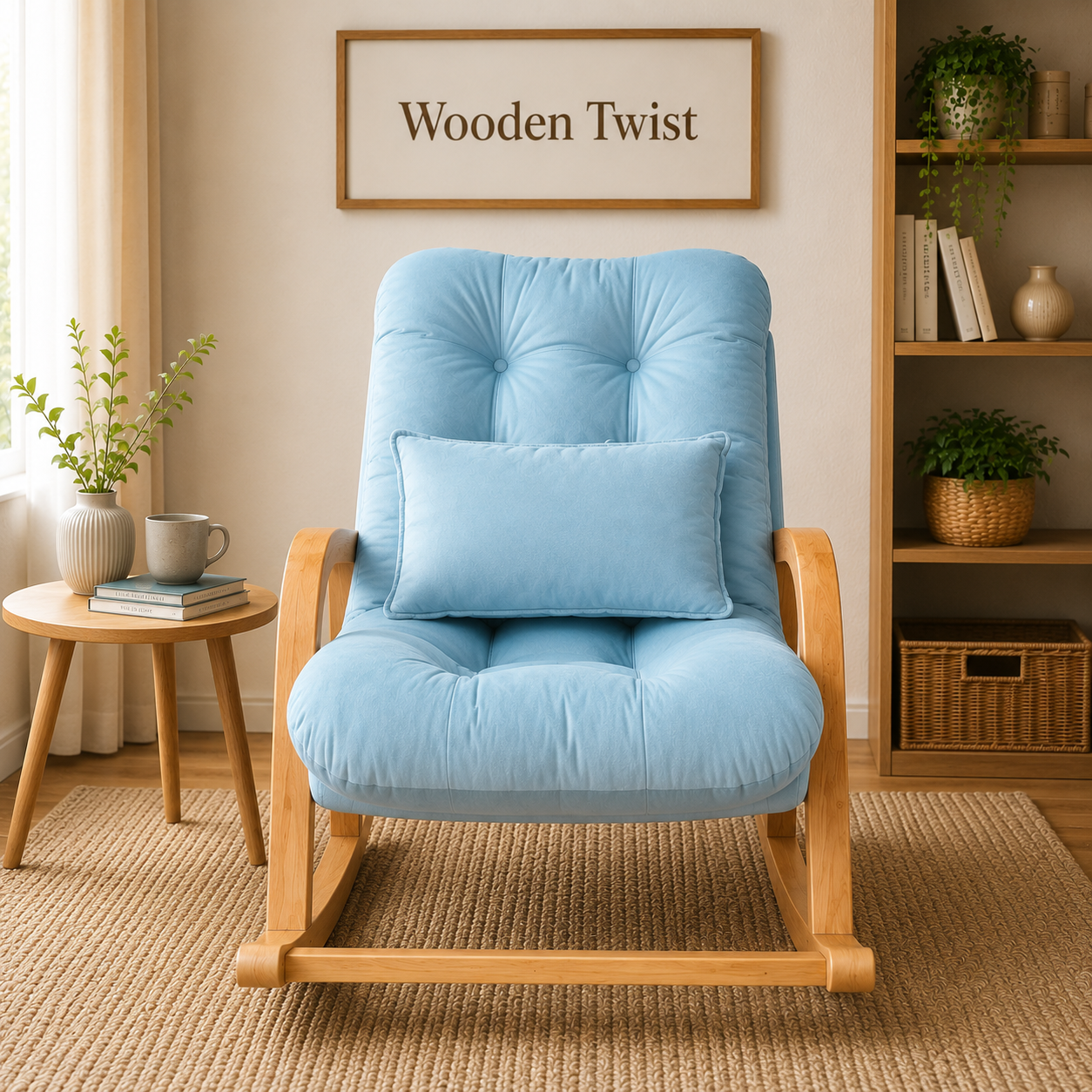 Rocking Chair Colonial and Traditional Super Comfortable Cushion Chair (Natural Polish) - WoodenTwist