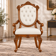 Wooden Twist Arm Chair with Tufted Button (Set of 2) - Dark Brown - Side View