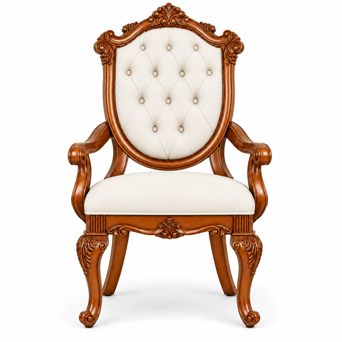 Wooden Twist Arm Chair with Tufted Button (Set of 2) - Dark Brown - Detail View
