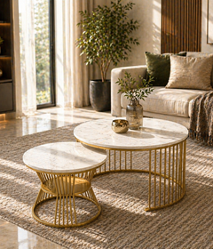 Wooden Twist Stylish Look Round Wrought Iron Coffee Table Set of 2 - WoodenTwist