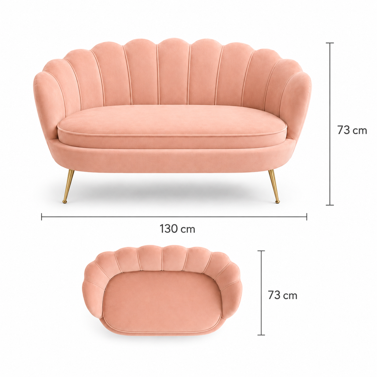 Wooden Twist Terciopelo Flared Arm Solid Wood Metal Legs Velvet Fabric Loveseat Modern Chaise Lounge