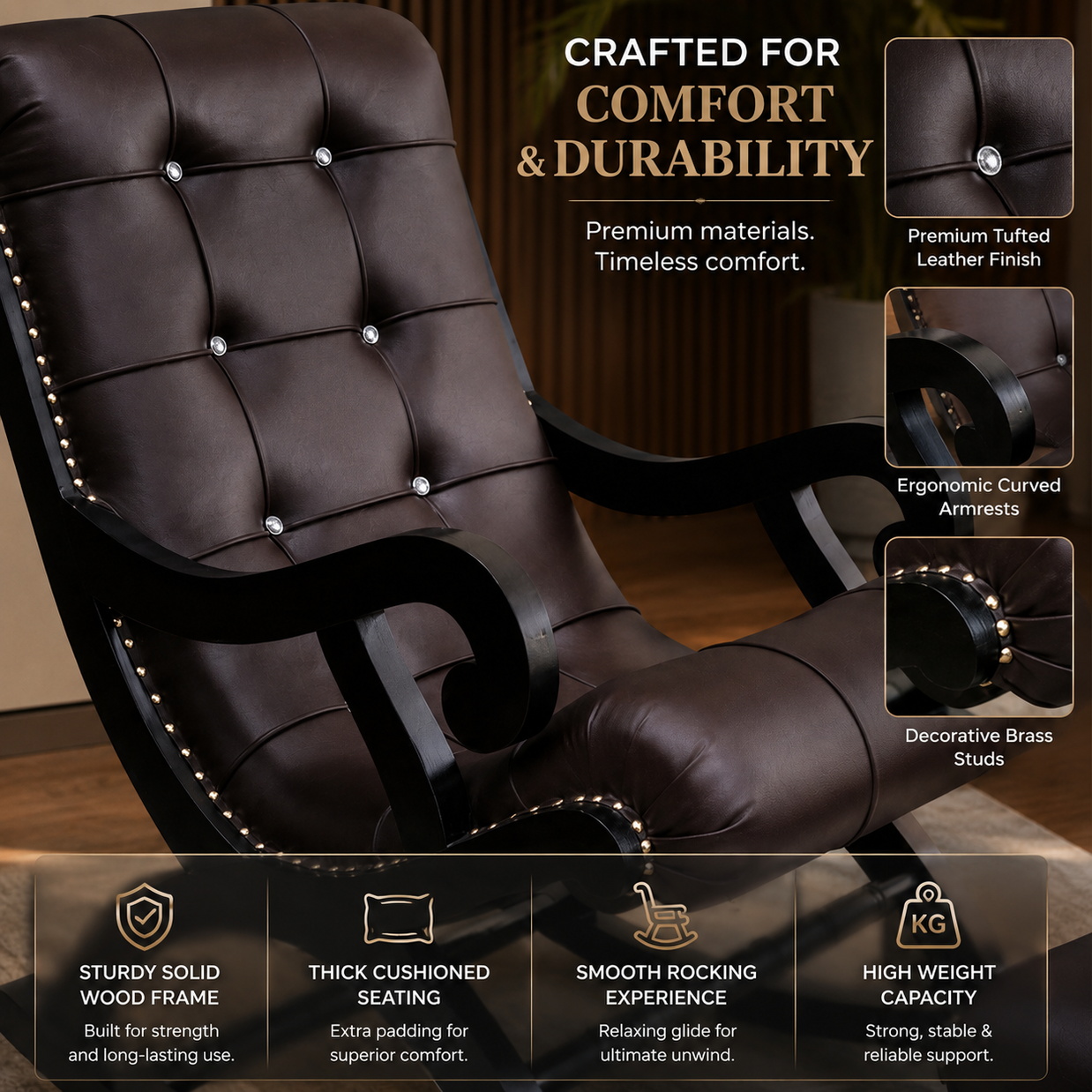 Royal Rocking Chair with Foot Rest ( Walnut )