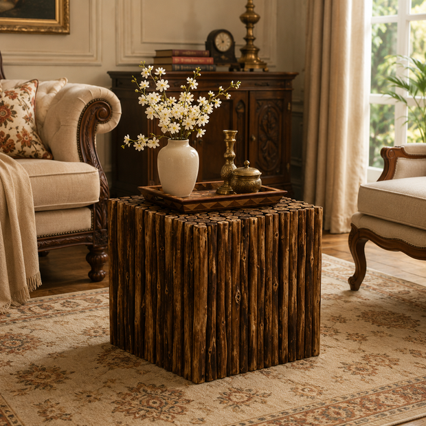 Wooden Square Shape Stool Cum Table, front view