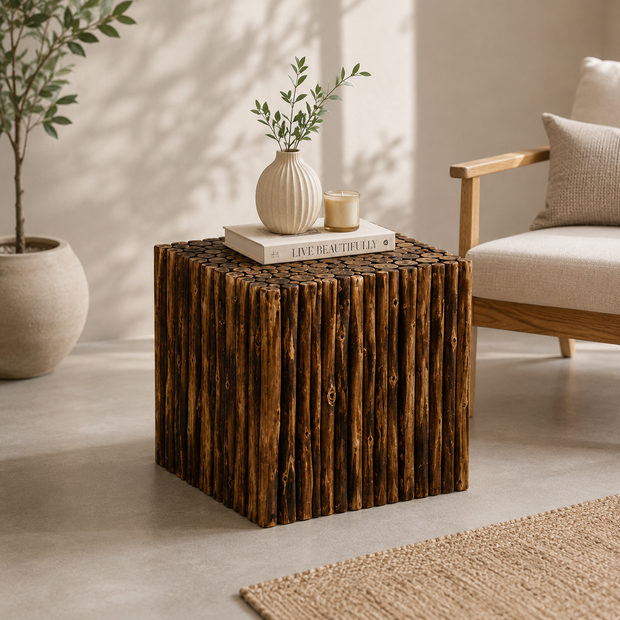 Wooden Square Shape Stool Cum Table, angled view