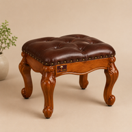 Wooden Twist Squat Teak Wood Small Footrest Pouf & Ottoman Stool - WoodenTwist