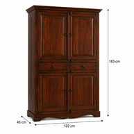 Selten Solid Teak Wood 4 Door Wardrobe - WoodenTwist