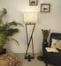 Chloe Wooden Floor Lamp with Brown Base and Jute Fabric Lampshade - WoodenTwist