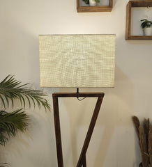 Chloe Wooden Floor Lamp with Brown Base and Jute Fabric Lampshade - WoodenTwist