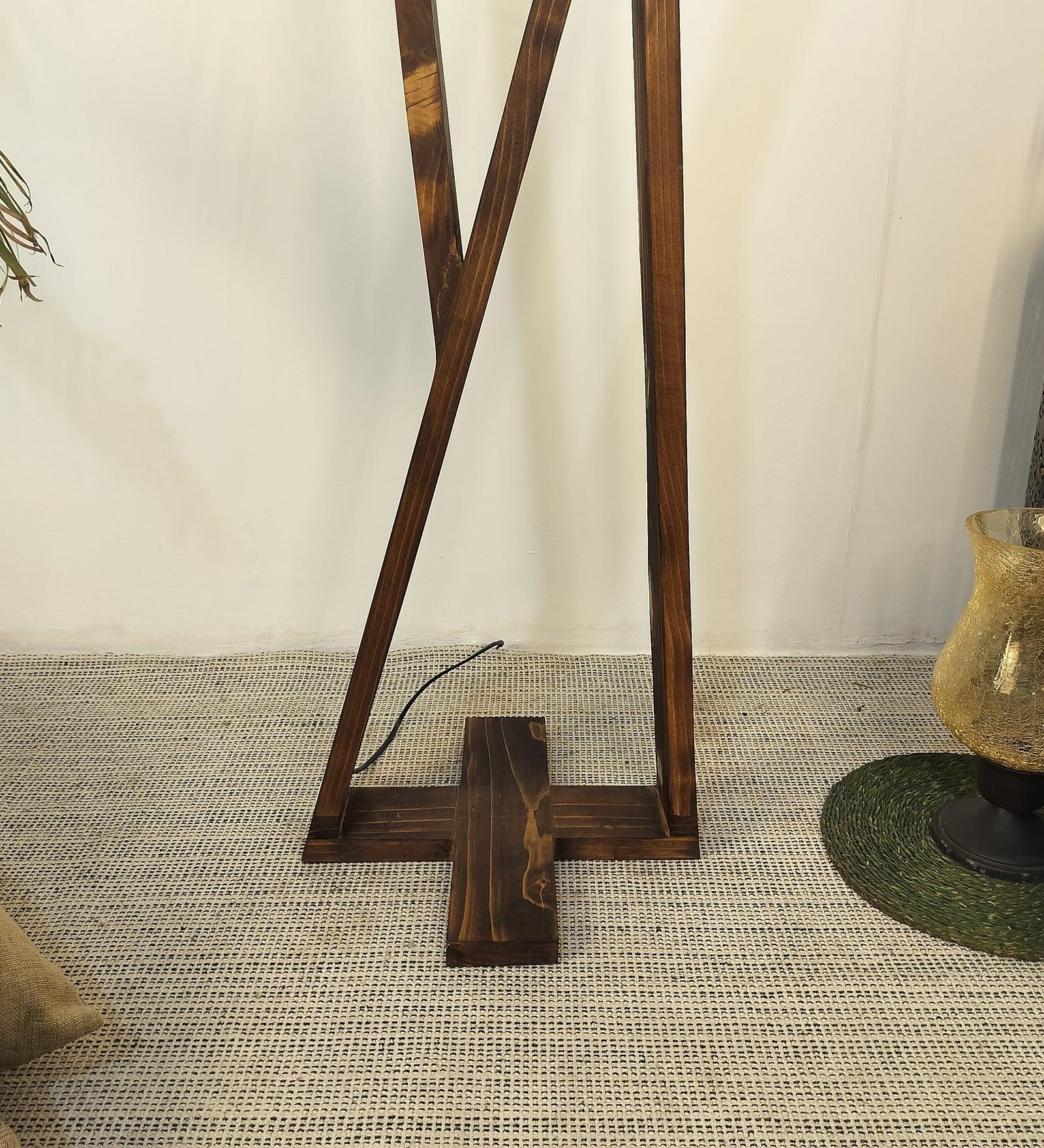 Chloe Wooden Floor Lamp with Brown Base and Jute Fabric Lampshade - WoodenTwist