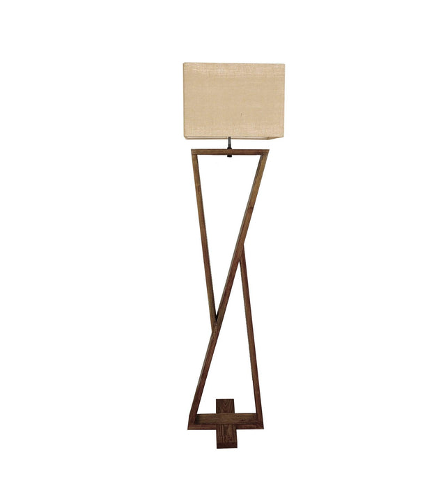 Chloe Wooden Floor Lamp with Brown Base and Jute Fabric Lampshade - WoodenTwist