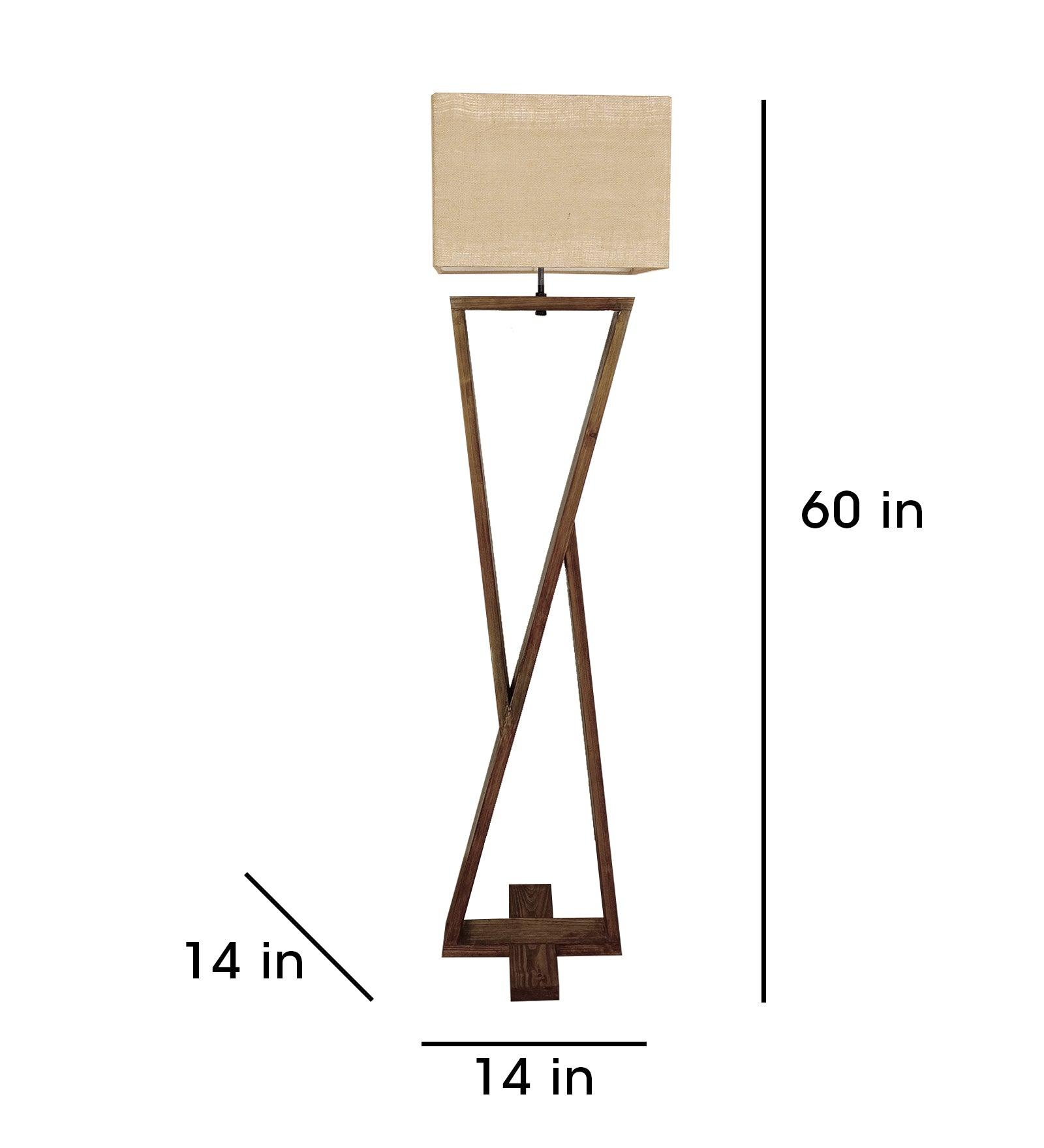 Chloe Wooden Floor Lamp with Brown Base and Jute Fabric Lampshade - WoodenTwist