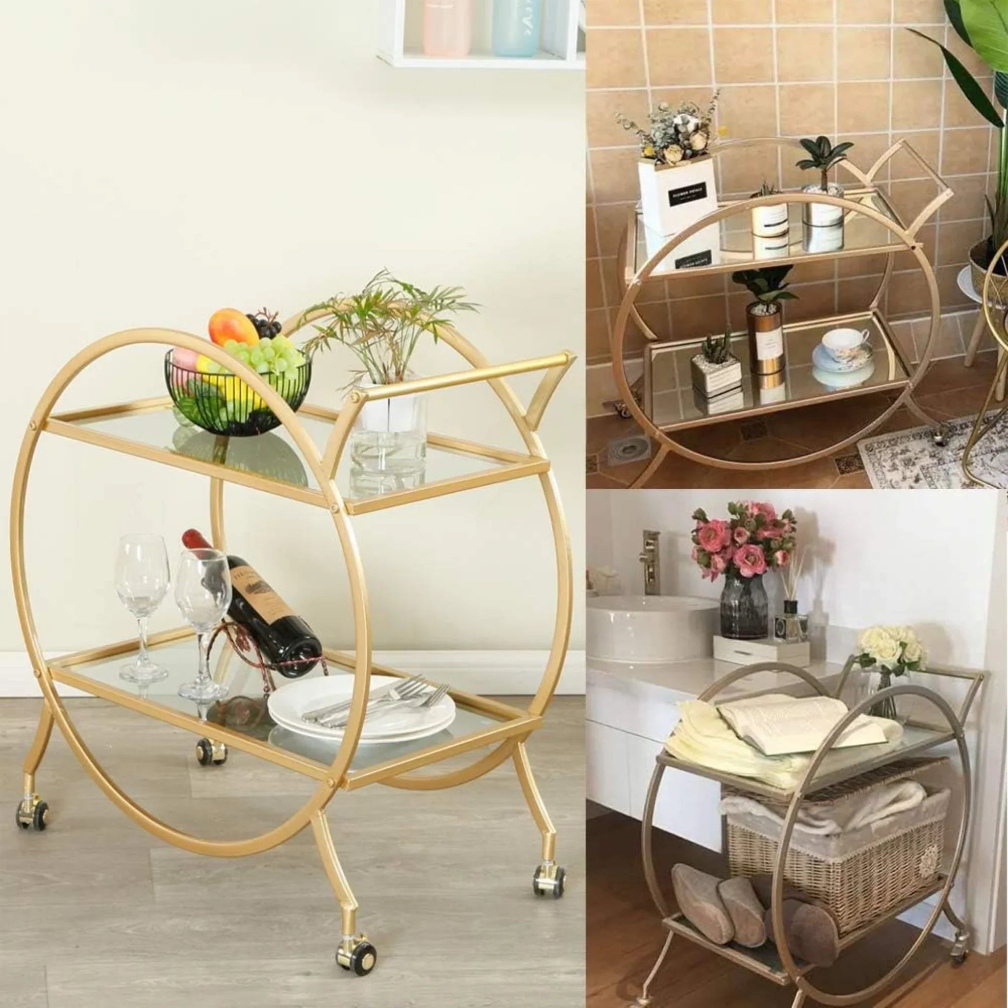 Circular gold drink trolley