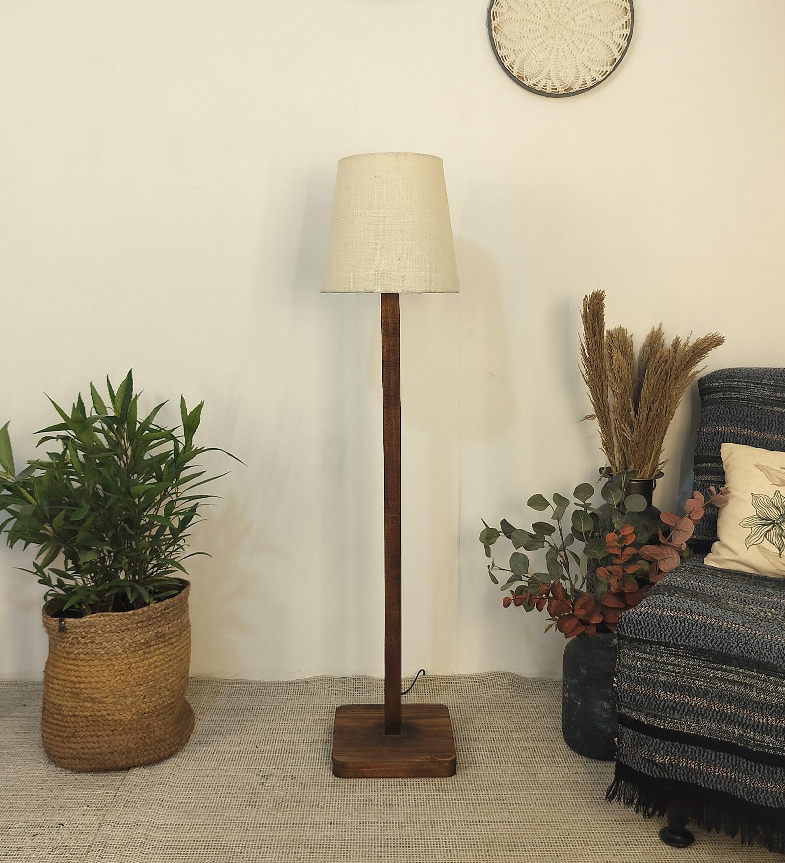 Claire Metal Floor Lamp with Beige Fabric Lampshade - WoodenTwist