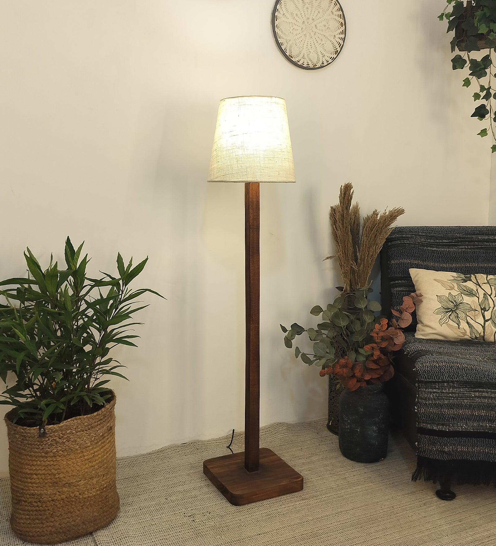 Claire Metal Floor Lamp with Beige Fabric Lampshade - WoodenTwist