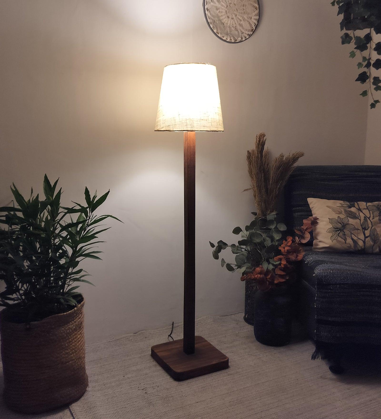 Claire Metal Floor Lamp with Beige Fabric Lampshade - WoodenTwist