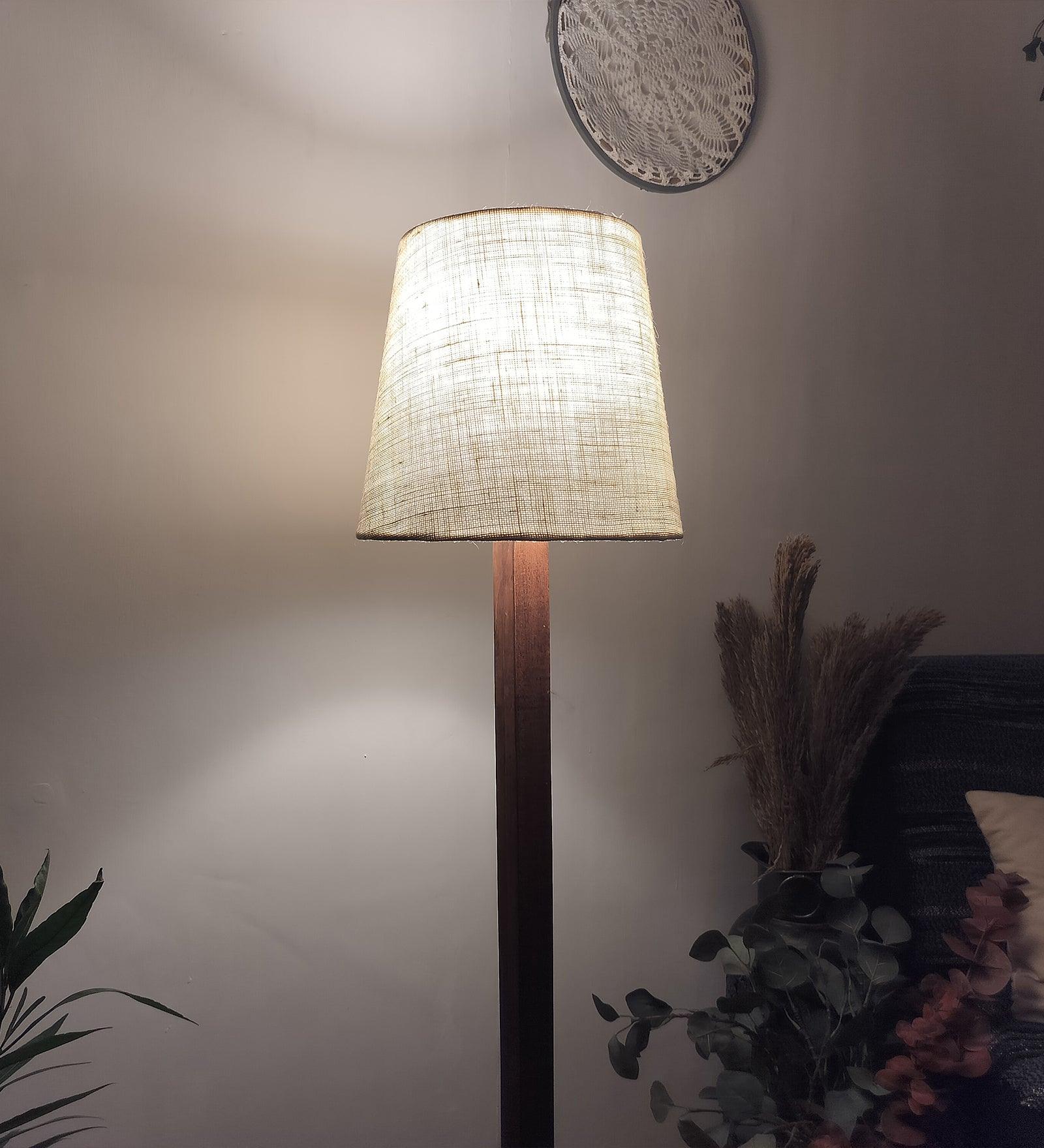 Claire Metal Floor Lamp with Beige Fabric Lampshade - WoodenTwist