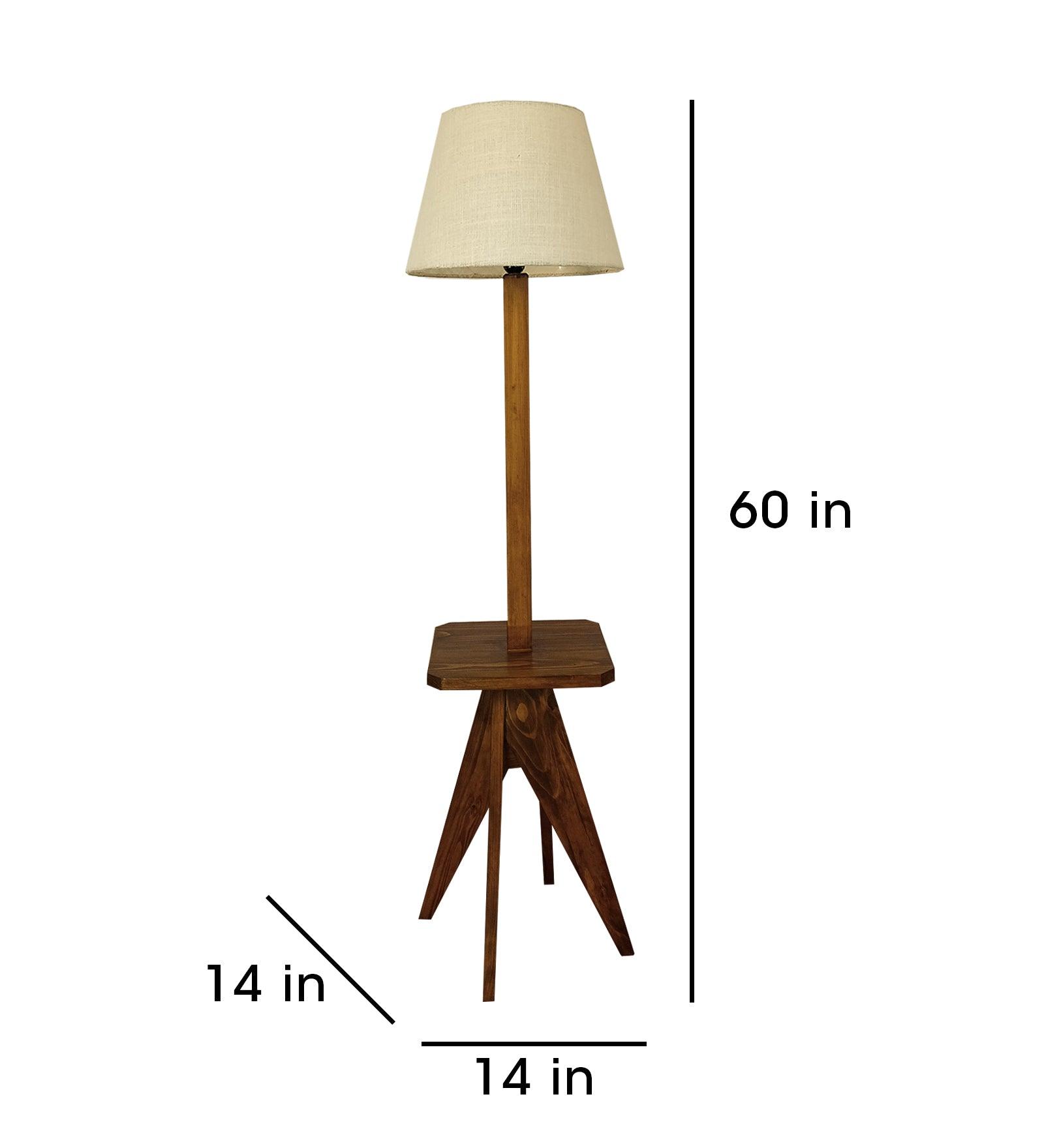 Claude Wooden Floor Lamp with Brown Base and Jute Fabric Lampshade - WoodenTwist