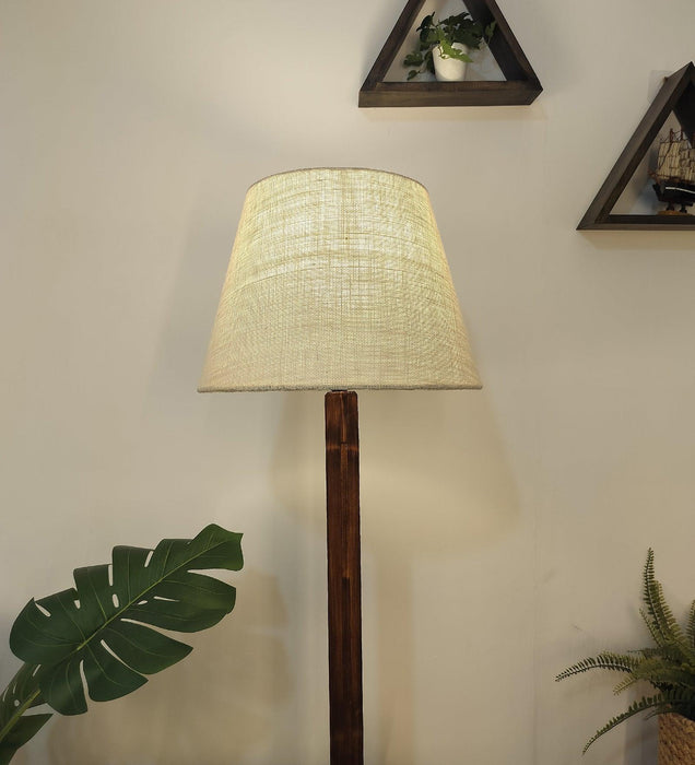 Claude Wooden Floor Lamp with Brown Base and Jute Fabric Lampshade - WoodenTwist