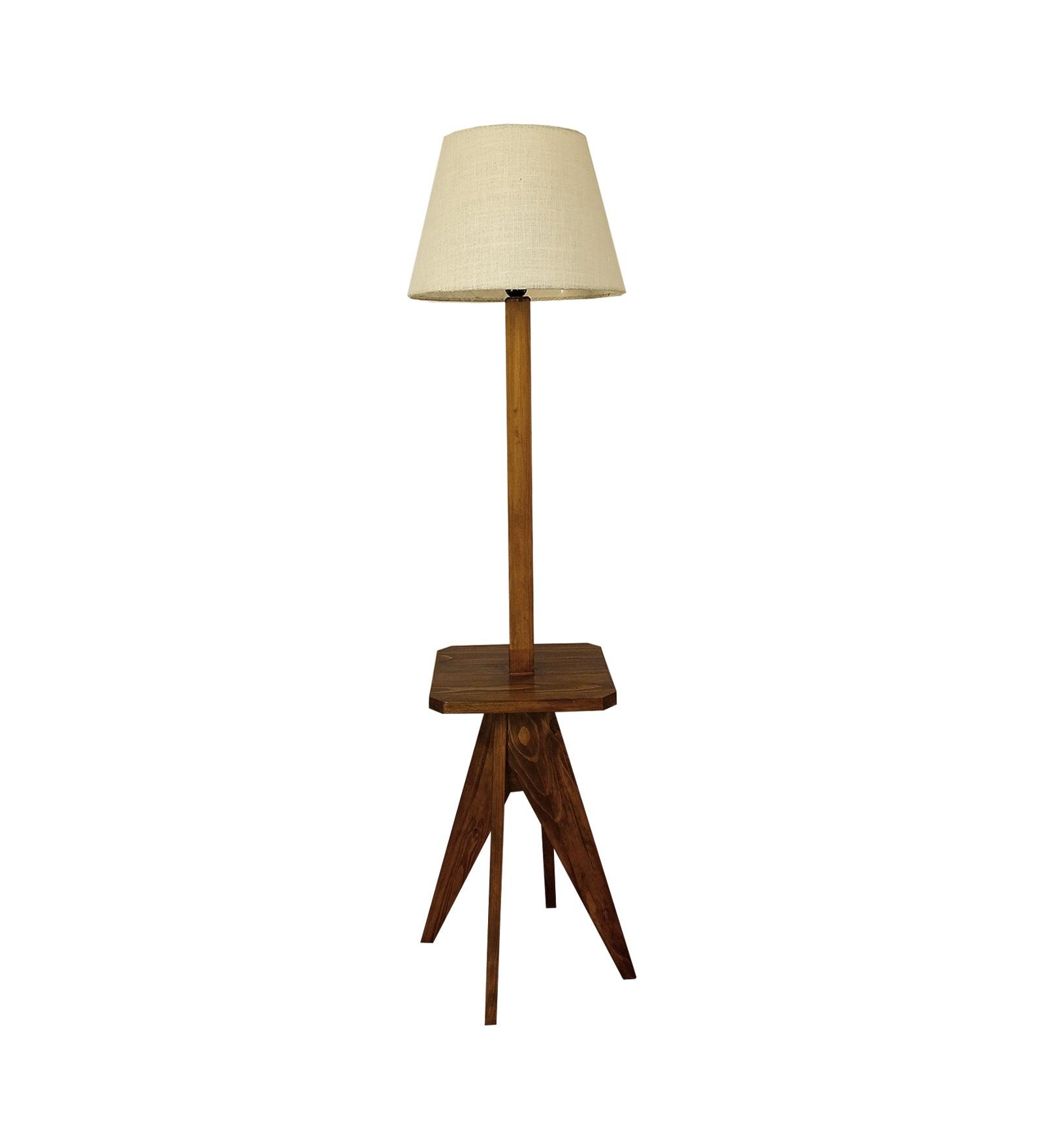 Claude Wooden Floor Lamp with Brown Base and Jute Fabric Lampshade - WoodenTwist