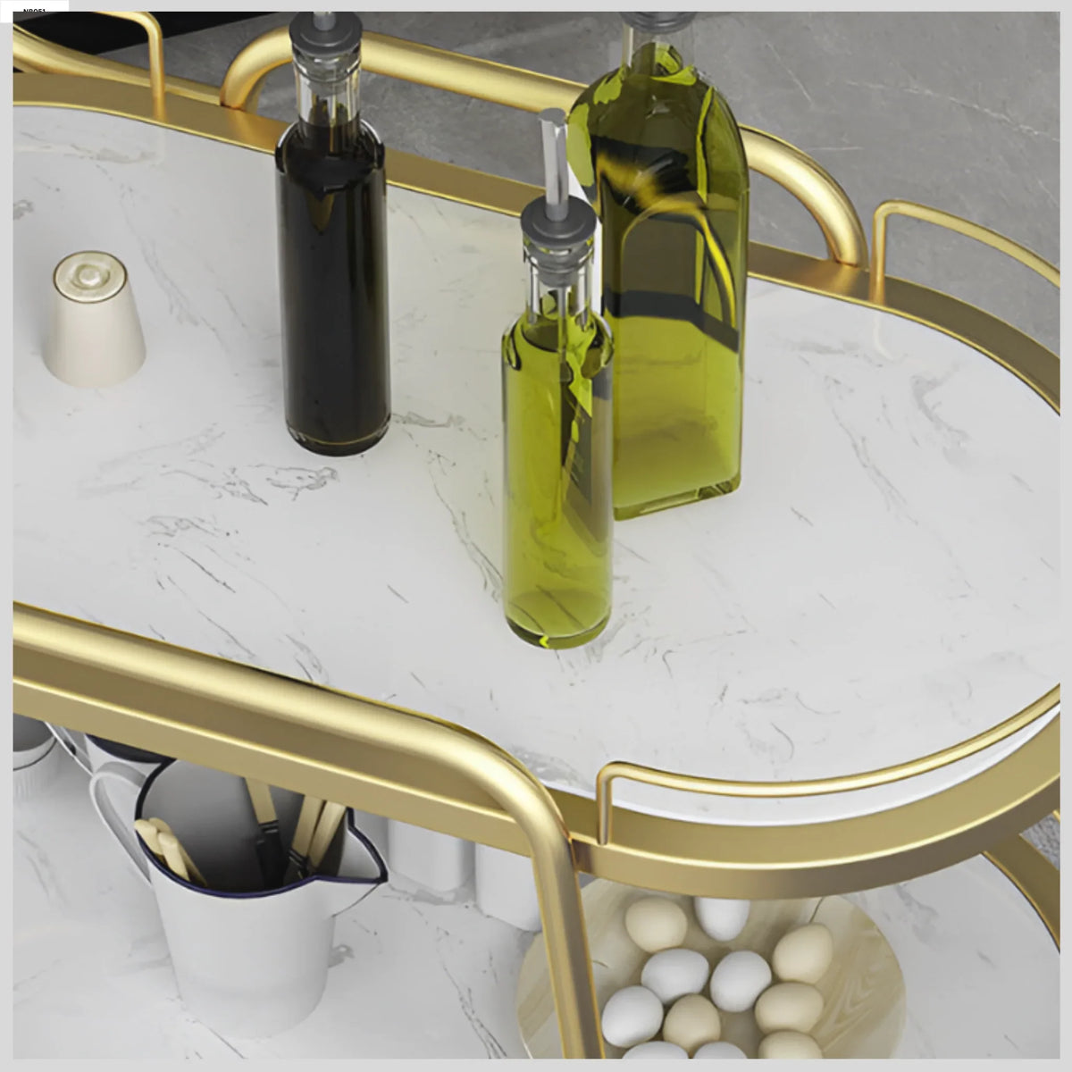 Close-up of luxury golden bar cart
